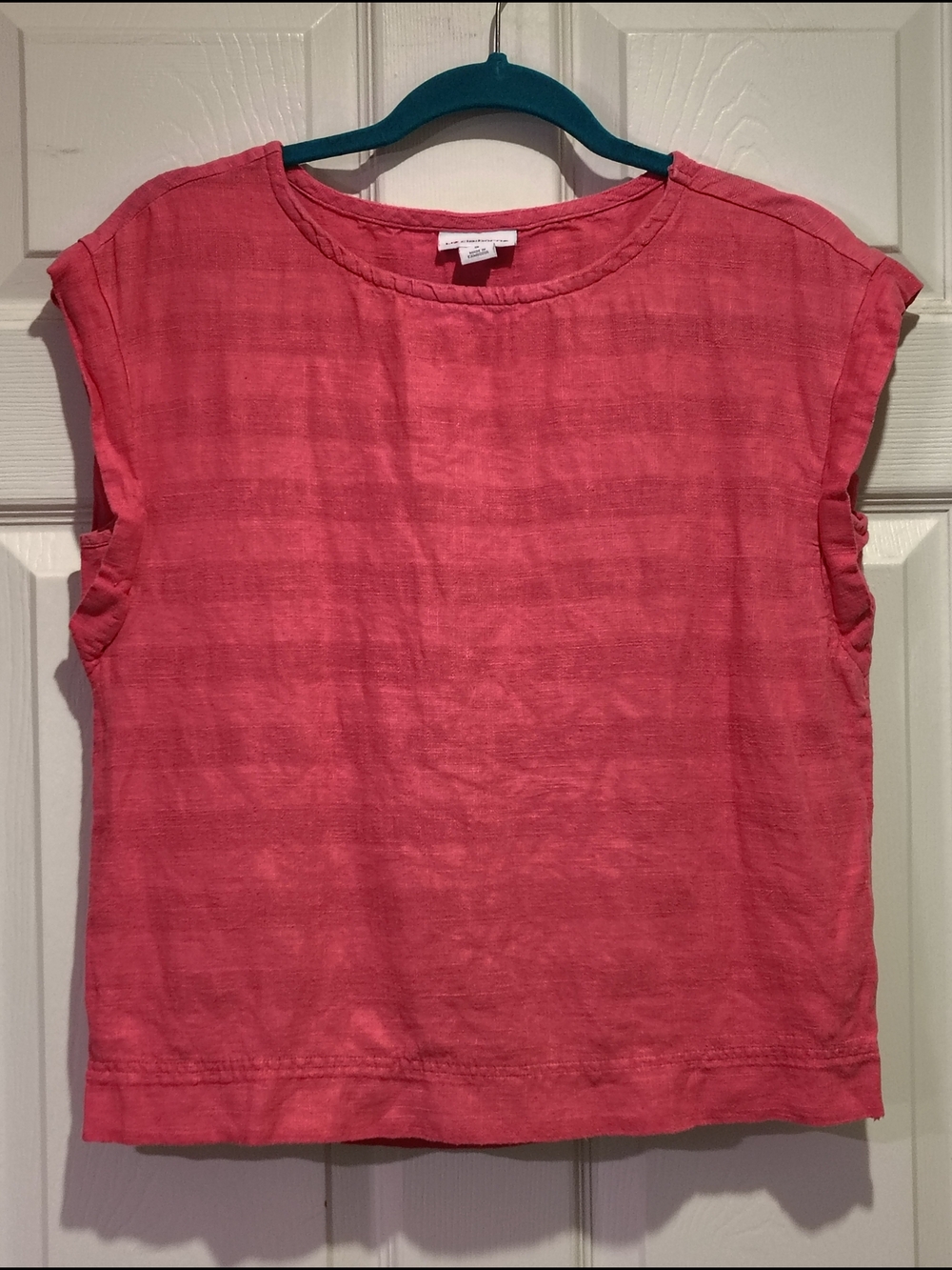 Liz Claiborne Linen Blend Pink Striped Top Blouse Sleeveless Size Small